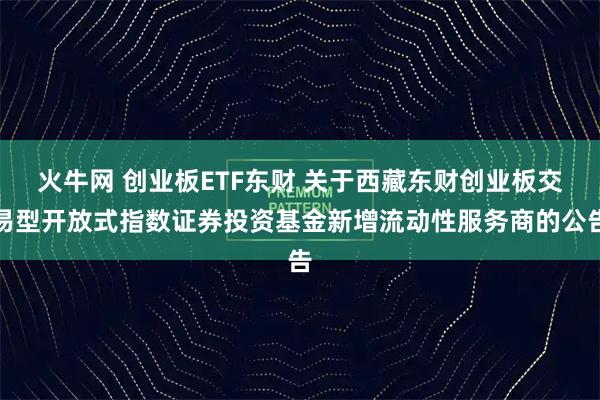 火牛网 创业板ETF东财 关于西藏东财创业板交易型开放式指数证券投资基金新增流动性服务商的公告